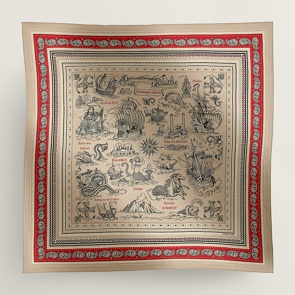 入手困難【HERMES】Chale 140 Tatouages Marins スカーフ Tatouages Marins Bandana shawl 140 | Hermès Mainland China